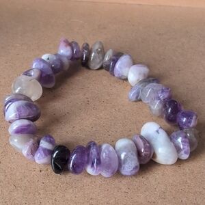 Purple and White Gemstone Stretch Bracelet